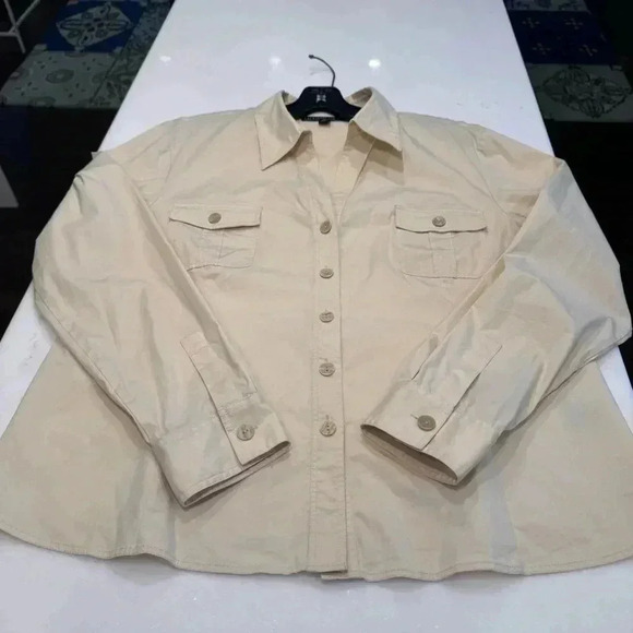 Lafayette 148 Button Down Shirt Womens Size 16 Ivory Cotton Top Collared Pockets - Picture 6 of 7